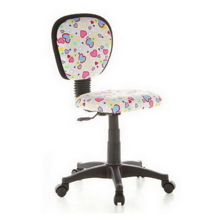 Sedia girevole per bambini KIDDY TOP con fantasia a cuori colorati, struttura nera e rotelle di hjh OFFICE