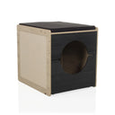Cuccia per gatto KITTY PAWBOX 2 in nero e rovere con apertura circolare e cuscino di hjh LIVING