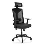 Sedia da ufficio professionale KODIAK in nero con schienale in rete, poggiatesta e braccioli di hjh OFFICE