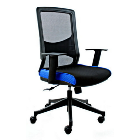 Sedia da ufficio professionale LAVITA in nero e blu con schienale in rete e braccioli di hjh OFFICE