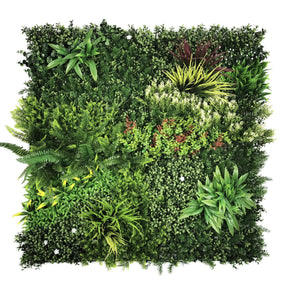 Pannello vegetale verde LEAFLUXE 3D con diverse felci e foglie artificiali di hjh LIVING