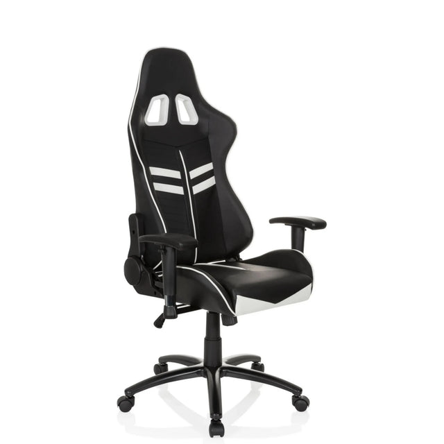 Sedia da gaming LEAGUE PRO in bianco e nero con poggiatesta e braccioli integrati di hjh OFFICE