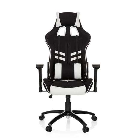 Sedia da gaming LEAGUE PRO I in bianco e nero con poggiatesta e braccioli integrati di hjh OFFICE