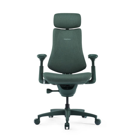 High-end Sedia da ufficio LiberNovo Omni con rivestimento in tessuto verde, poggiatesta e braccioli di Libernovo