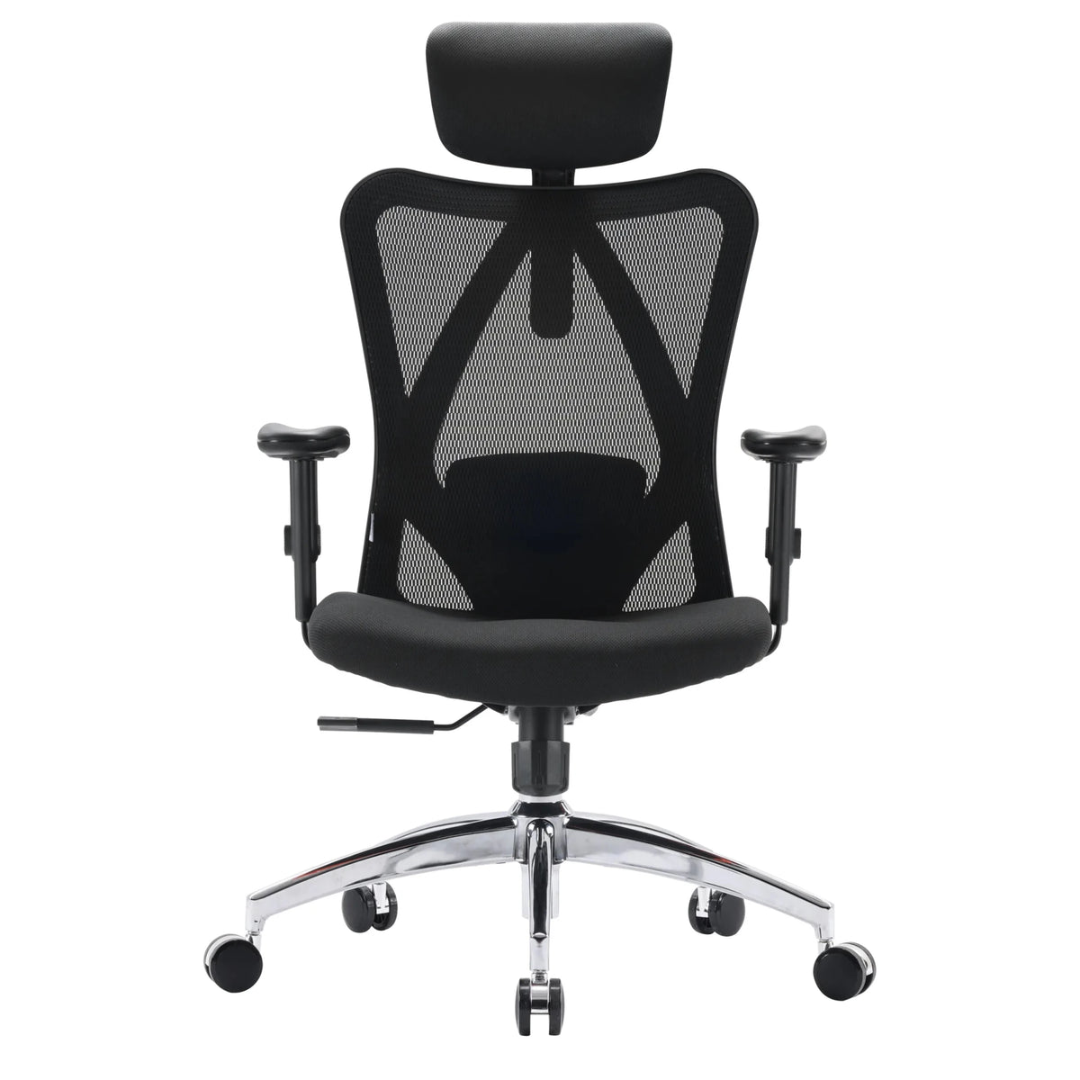 Sedia da ufficio professionale M18-M148 in nero con schienale in rete e base cromata di Sihoo