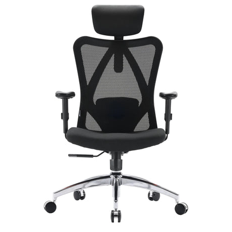Sedia da ufficio professionale M18-M148 in nero con schienale in rete e base cromata di Sihoo