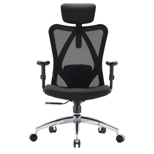 Sedia da ufficio professionale M18-M148 in nero con schienale in rete e base cromata di Sihoo