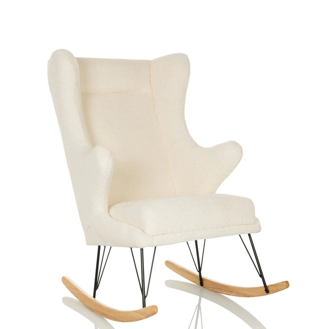 Poltrona Lounge MAPOON bianca come sedia a dondolo con pattini in legno chiaro di hjh LIVING