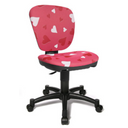 Sedia girevole per bambini MAXX KID in rosa con fantasia a cuori bianchi e rossi su base nera di Topstar