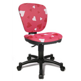Sedia girevole per bambini MAXX KID in rosa con fantasia a cuori bianchi e rossi su base nera di Topstar