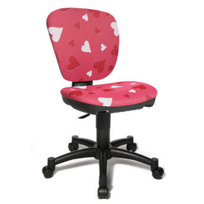 Sedia girevole per bambini MAXX KID in rosa con fantasia a cuori bianchi e rossi su base nera di Topstar