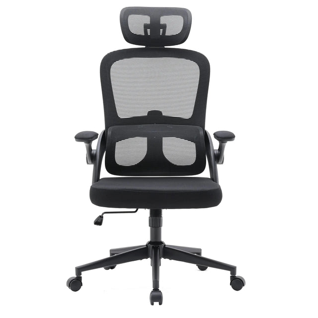 Sedia da ufficio professionale MC102C-M101 in nero con schienale in rete e poggiatesta di Sihoo