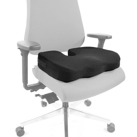 Cuscino da seduta MEDISIT II nero con ritaglio ergonomico su una sedia da ufficio di hjh OFFICE
