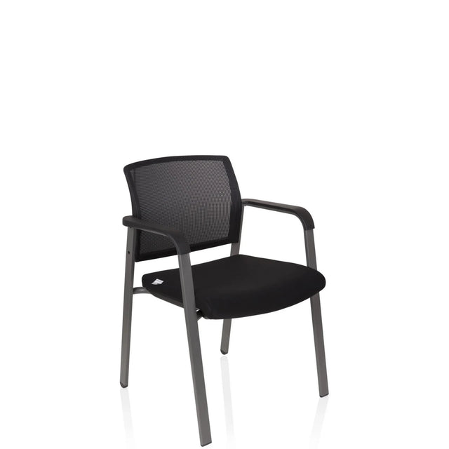 Sedia a quattro gambe MEET nera con schienale in rete e braccioli di hjh OFFICE