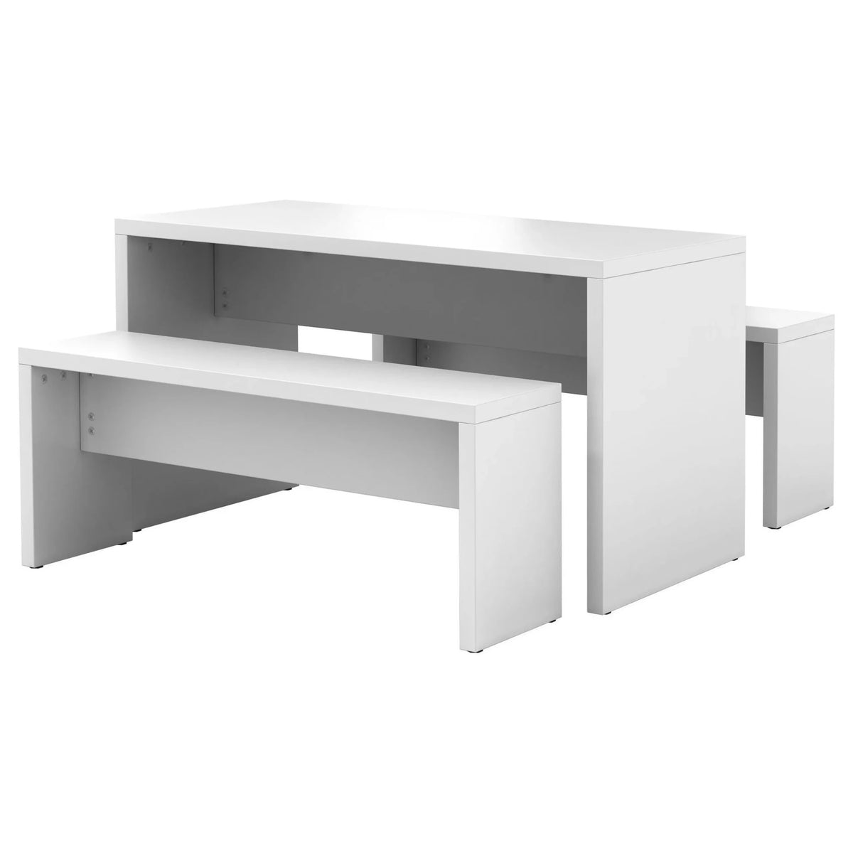 Tavolo della conferenza bianco MEETING MPSET1 con due panche coordinate dal design semplice di hjh OFFICE PRO