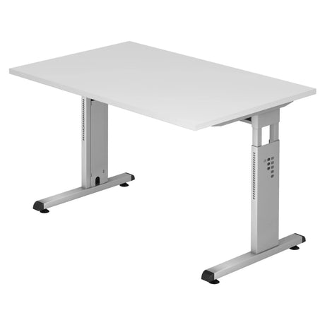 Scrivania regolabile in altezza MEGA 12 S in bianco e argento con piano rettangolare di hjh OFFICE PRO