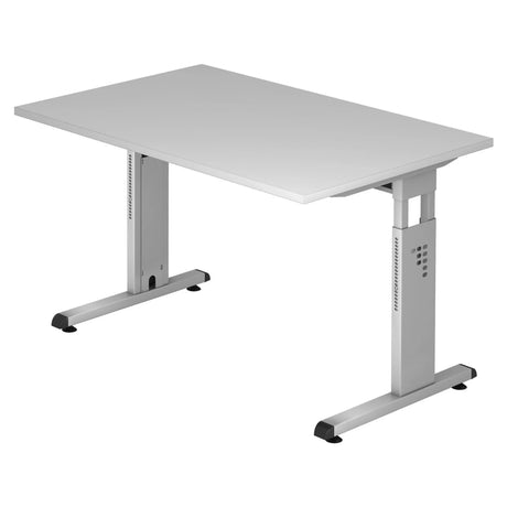 Scrivania regolabile in altezza MEGA 12 S in grigio e argento con piano rettangolare di hjh OFFICE PRO