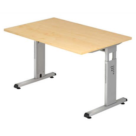 Scrivania regolabile in altezza MEGA 12 S con piano in legno d'acero e struttura argentata di hjh OFFICE PRO