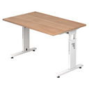 Scrivania regolabile in altezza MEGA 12 W in noce e bianco con struttura bianca di hjh OFFICE PRO