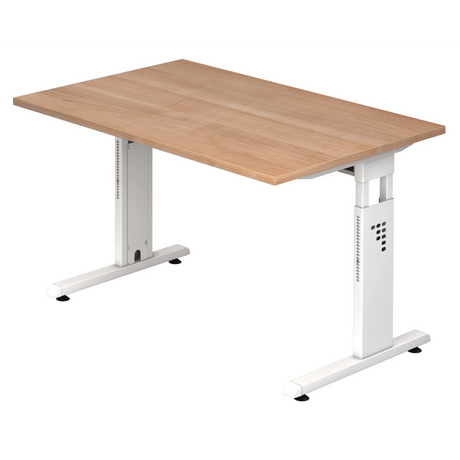 Scrivania regolabile in altezza MEGA 12 W in noce e bianco con struttura bianca di hjh OFFICE PRO