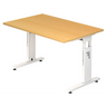 Scrivania regolabile in altezza MEGA 12 W in faggio e bianco con struttura a T di hjh OFFICE PRO