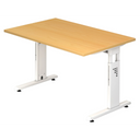 Scrivania regolabile in altezza MEGA 12 W in faggio e bianco con struttura a T di hjh OFFICE PRO