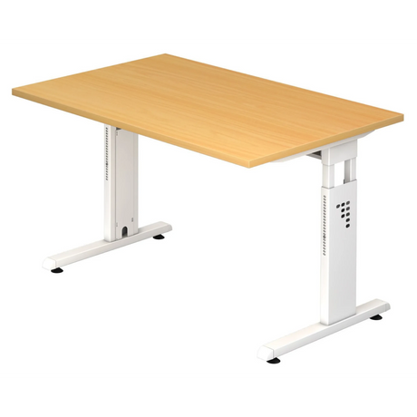 Scrivania regolabile in altezza MEGA 12 W in faggio e bianco con struttura a T di hjh OFFICE PRO