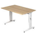 Scrivania regolabile in altezza MEGA 12 W con piano color rovere e struttura bianca di hjh OFFICE PRO