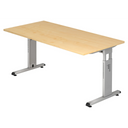 Scrivania regolabile in altezza MEGA 16 S con piano in legno d'acero e struttura argento di hjh OFFICE PRO