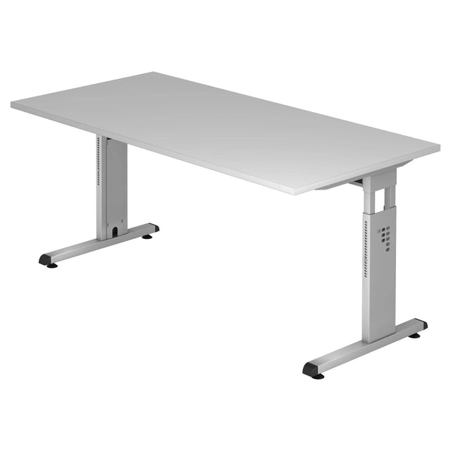 Scrivania regolabile in altezza MEGA 16 S in grigio e argento con struttura a T di hjh OFFICE PRO