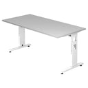Scrivania regolabile in altezza MEGA 16 W con piano grigio e struttura bianca di hjh OFFICE PRO