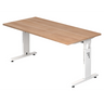 Scrivania regolabile in altezza MEGA 16 W con piano in noce e struttura bianca di hjh OFFICE PRO
