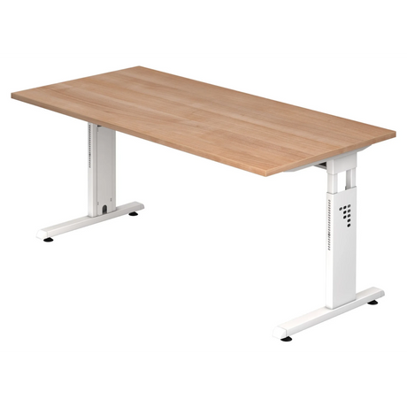 Scrivania regolabile in altezza MEGA 16 W con piano in noce e struttura bianca di hjh OFFICE PRO