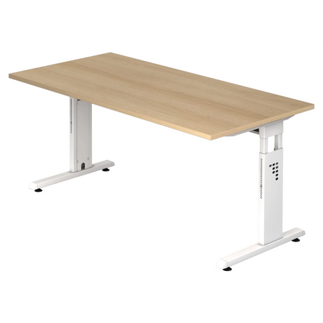 Scrivania regolabile in altezza MEGA 16 W in rovere e bianco con piedi a T di hjh OFFICE PRO
