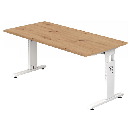 Scrivania regolabile in altezza MEGA 16 W in rovere rustico e bianco con piano rettangolare di hjh OFFICE PRO
