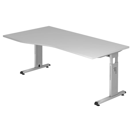 Scrivania regolabile in altezza MEGA 18 S in grigio e argento con piano curvo di hjh OFFICE PRO