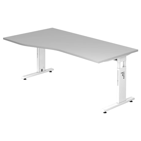 Scrivania regolabile in altezza MEGA 18 W con piano grigio e struttura bianca di hjh OFFICE PRO
