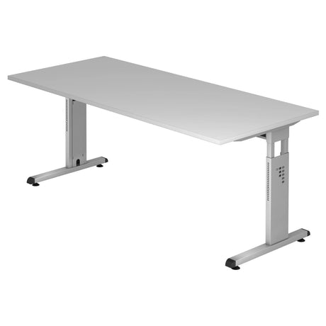 Scrivania regolabile in altezza MEGA 19 S in grigio e argento con piano rettangolare di hjh OFFICE PRO