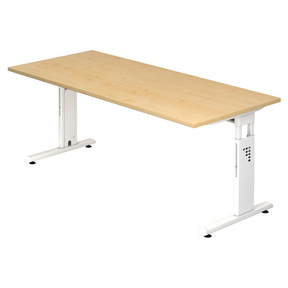 Scrivania regolabile in altezza MEGA 19 W con piano in acero e struttura bianca di hjh OFFICE PRO