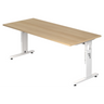 Scrivania regolabile in altezza MEGA 19 W in rovere e bianco con piano rettangolare di hjh OFFICE PRO