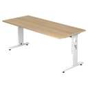 Scrivania regolabile in altezza MEGA 19 W in rovere e bianco con piano rettangolare di hjh OFFICE PRO