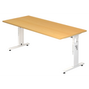 Scrivania regolabile in altezza MEGA 19 W con piano color faggio e struttura bianca di hjh OFFICE PRO