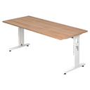 Scrivania regolabile in altezza MEGA 19 W con piano in noce e struttura bianca di hjh OFFICE PRO