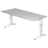 Scrivania regolabile in altezza MEGA 19 W con piano grigio e struttura bianca di hjh OFFICE PRO
