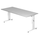 Scrivania regolabile in altezza MEGA 19 W con piano grigio e struttura bianca di hjh OFFICE PRO