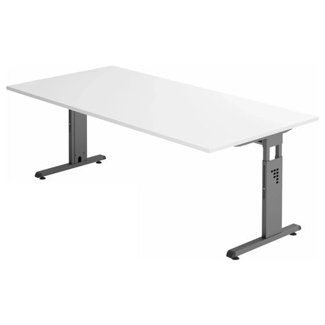 Scrivania regolabile in altezza MEGA 2E G con piano bianco e struttura grafite di hjh OFFICE PRO