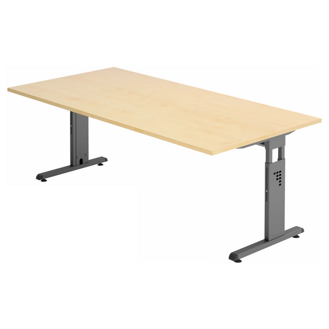 Scrivania regolabile in altezza MEGA 2E G con piano in legno d'acero e struttura grigio grafite di hjh OFFICE PRO