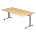 Scrivania regolabile in altezza MEGA 2E S in aspetto acero con gambe della struttura argentate di hjh OFFICE PRO