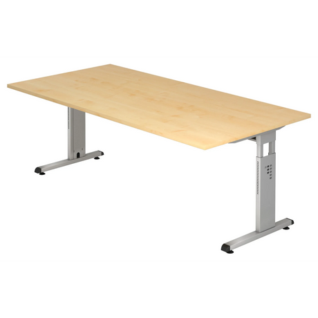 Scrivania regolabile in altezza MEGA 2E S in aspetto acero con gambe della struttura argentate di hjh OFFICE PRO