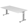 Scrivania regolabile in altezza MEGA 2E S in bianco e argento con un ampio piano di hjh OFFICE PRO